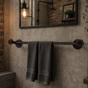 Industrial Pipe Towel Bar with Faucet Handles 27”